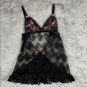 Victoria's Secret Black and Pink Lace Slip